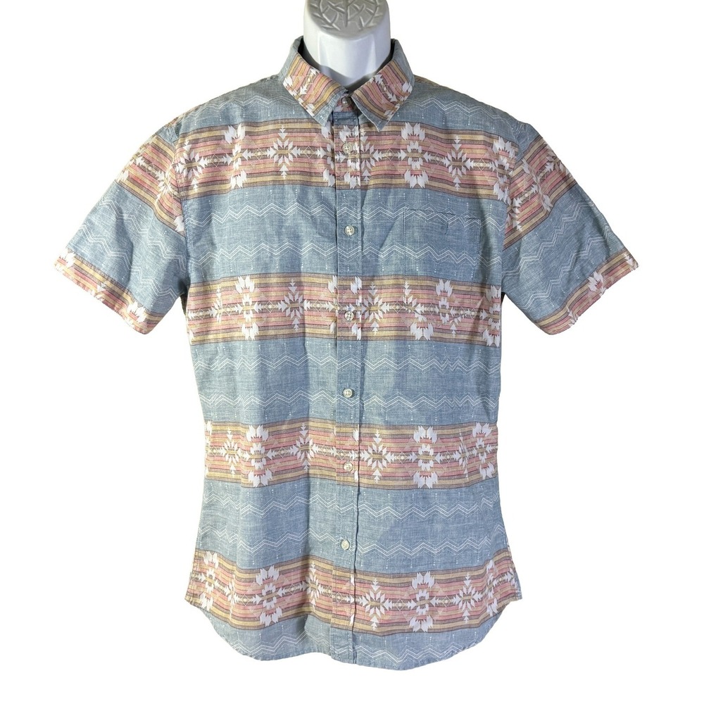 CARBON Men's Short Sleeve Button Down Slim Fit Inside Out Shirt Large‎